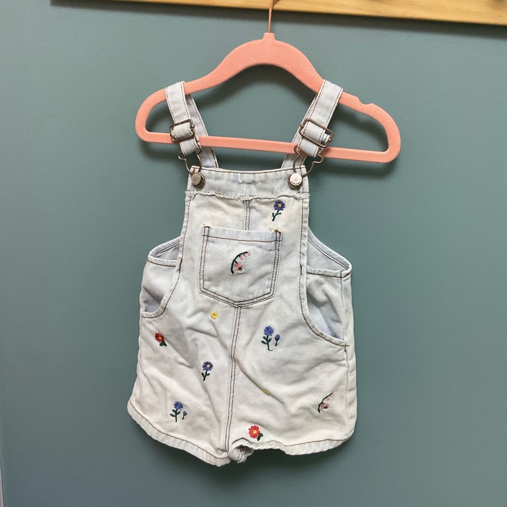 ✨5/$10✨ Zara Light Denim Kids Overalls with Floral Embroidery